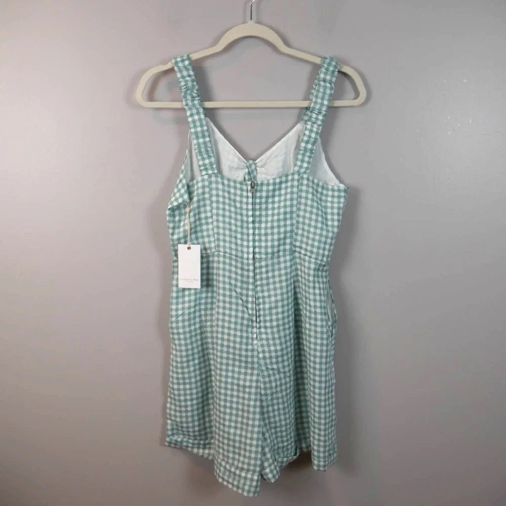 FRANCESCA'S NWT Liza Green Front Tie Gingham Romper Size Medium - Picture 4 of 10